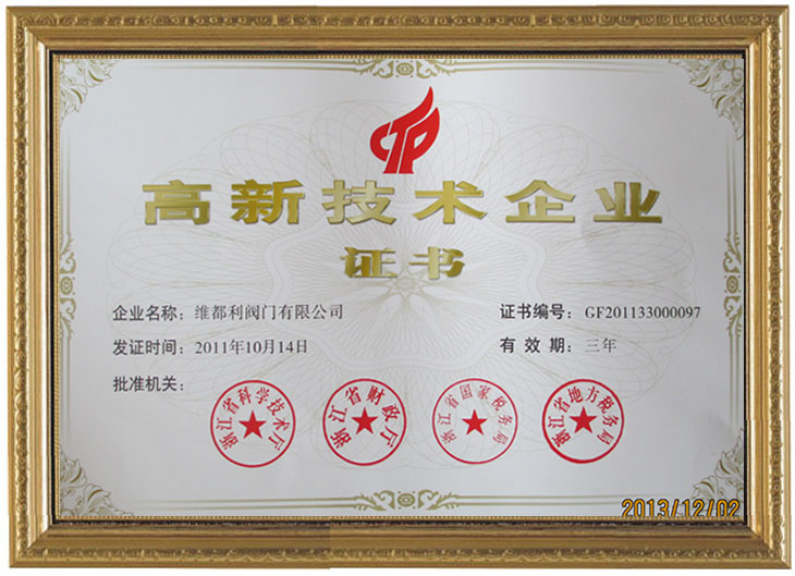 國家高新技術(shù)企業(yè)證書